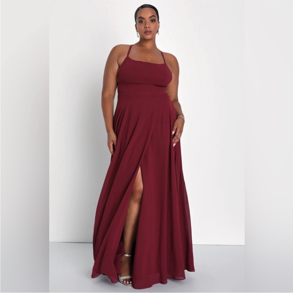 Lulus Dreamy Romance Burgundy Backless Maxi Dress Size Large Bridal Wedding